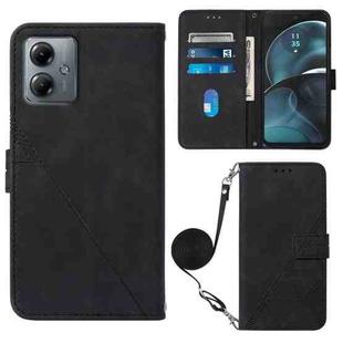 For Motorola Moto G14 Crossbody 3D Embossed Flip Leather Phone Case(Black)