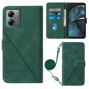 For Motorola Moto G14 Crossbody 3D Embossed Flip Leather Phone Case(Dark Green)