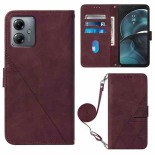 For Motorola Moto G14 Crossbody 3D Embossed Flip Leather Phone Case(Wine Red)