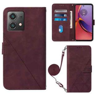 For Motorola Moto G84 Crossbody 3D Embossed Flip Leather Phone Case(Wine Red)