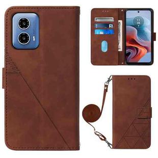 For Motorola Moto G34 Crossbody 3D Embossed Flip Leather Phone Case(Brown)