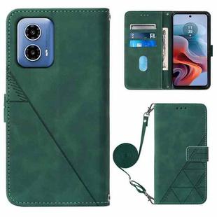 For Motorola Moto G34 Crossbody 3D Embossed Flip Leather Phone Case(Dark Green)