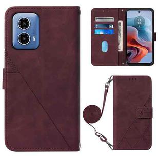 For Motorola Moto G34 Crossbody 3D Embossed Flip Leather Phone Case(Wine Red)