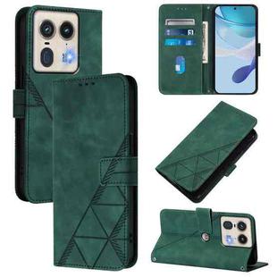 For Motorola Edge 50 5G Crossbody 3D Embossed Flip Leather Phone Case(Dark Green)