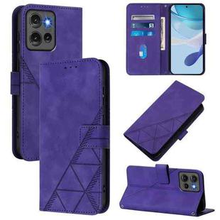 For Motorola Edge 50 5G Global Crossbody 3D Embossed Flip Leather Phone Case(Purple)