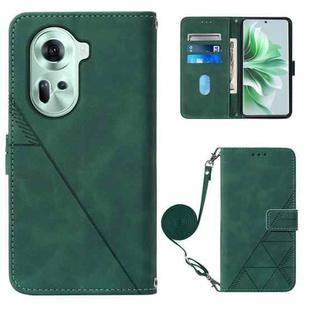 For OPPO Reno11 5G Global Crossbody 3D Embossed Flip Leather Phone Case(Dark Green)