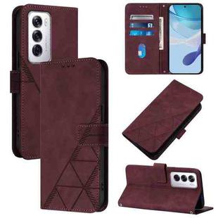 For OPPO Reno12 Global Crossbody 3D Embossed Flip Leather Phone Case(Wine Red)