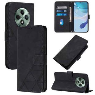 For OPPO Reno12 F 5G Global Crossbody 3D Embossed Flip Leather Phone Case(Black)