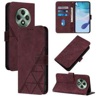 For OPPO Reno12 F 5G Global Crossbody 3D Embossed Flip Leather Phone Case(Wine Red)