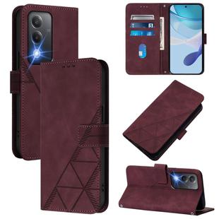 For OPPO A80 5G EU Crossbody 3D Embossed Flip Leather Phone Case(Wine Red)