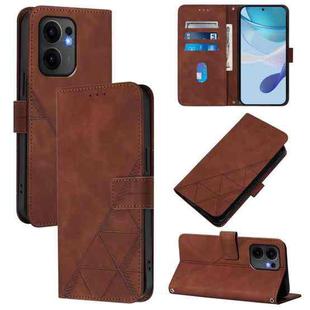 For OPPO Reno13 F 5G Global Crossbody 3D Embossed Flip Leather Phone Case(Brown)