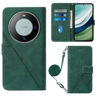 For Huawei Mate 60 Crossbody 3D Embossed Flip Leather Phone Case(Dark Green)