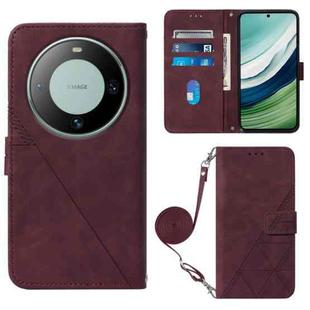 For Huawei Mate 60 Crossbody 3D Embossed Flip Leather Phone Case(Wine Red)