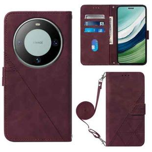 For Huawei Mate 60 Pro Crossbody 3D Embossed Flip Leather Phone Case(Wine Red)