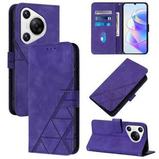 For Huawei Pura 70 Crossbody 3D Embossed Flip Leather Phone Case(Purple)