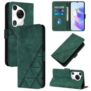 For Huawei Pura 70 Pro Crossbody 3D Embossed Flip Leather Phone Case(Dark Green)