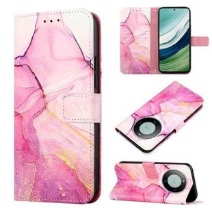 For Huawei Mate 60 PT003 Marble Pattern Flip Leather Phone Case(LS001 Pink Purple Gold)