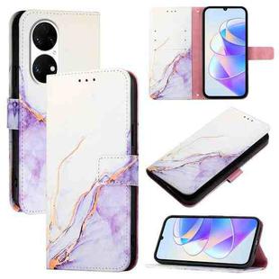 For Huawei P50 Pro PT003 Marble Pattern Flip Leather Phone Case(LS006 White Purple)