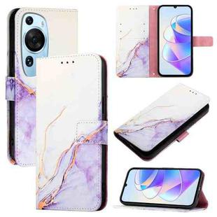 For Huawei P60 Art PT003 Marble Pattern Flip Leather Phone Case(LS006 White Purple)