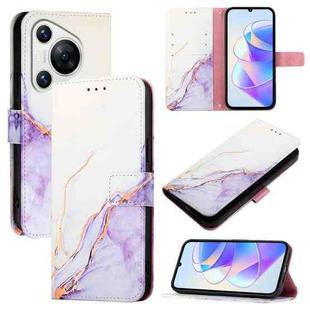 For Huawei Pura 70 PT003 Marble Pattern Flip Leather Phone Case(LS006 White Purple)