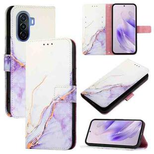 For Huawei Enjoy 50 / nova Y70 Plus PT003 Marble Pattern Flip Leather Phone Case(LS006 White Purple)