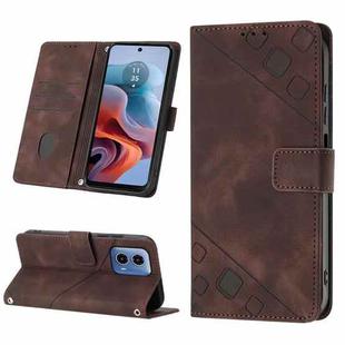 For Motorola Moto G34 Skin-feel Embossed Leather Phone Case(Brown)