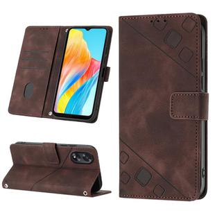 For OPPO A38 4G Global Skin-feel Embossed Leather Phone Case(Brown)