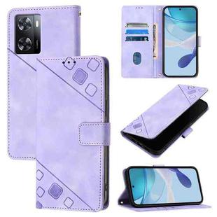 For OPPO A57s / A57e / A77s Global Skin-feel Embossed Leather Phone Case(Light Purple)