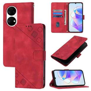 For Huawei P50 Skin Feel Embossed Leather Phone Case(Red)