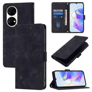 For Huawei P50 Skin Feel Embossed Leather Phone Case(Black)