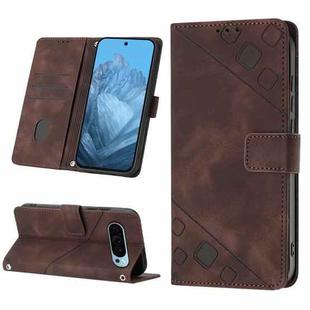 For Google Pixel 9 Skin-feel Embossed Leather Phone Case(Brown)