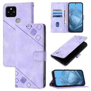 For Google Pixel 5 Skin-feel Embossed Leather Phone Case(Light Purple)