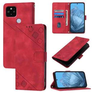 For Google Pixel 5 XL / Pixel 4a 5G Skin-feel Embossed Leather Phone Case(Red)