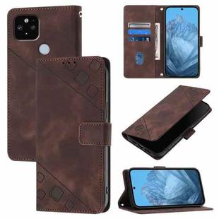 For Google Pixel 5 XL / Pixel 4a 5G Skin-feel Embossed Leather Phone Case(Brown)