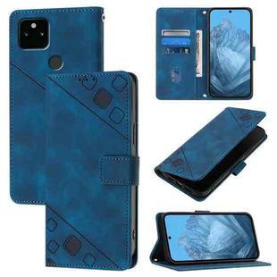 For Google Pixel 5a Skin-feel Embossed Leather Phone Case(Blue)