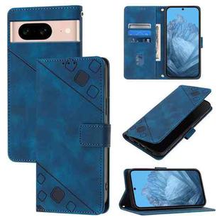 For Google Pixel 8a Skin-feel Embossed Leather Phone Case(Blue)