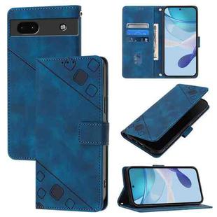 For Google Pixel 6a Skin-feel Embossed Leather Phone Case(Blue)