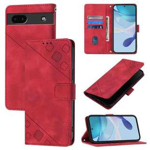 For Google Pixel 6a Skin-feel Embossed Leather Phone Case(Red)