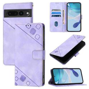 For Google Pixel 7 Pro 5G Skin-feel Embossed Leather Phone Case(Light Purple)
