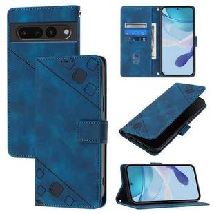 For Google Pixel 7 Pro 5G Skin-feel Embossed Leather Phone Case(Blue)