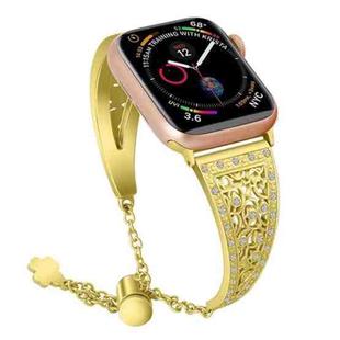 For Apple Watch Series 7 45mm / 6 & SE & 5 & 4 44mm / 3 & 2 & 1 42mm Flower Pattern Adjustable B Style Wrist Strap(Gold)