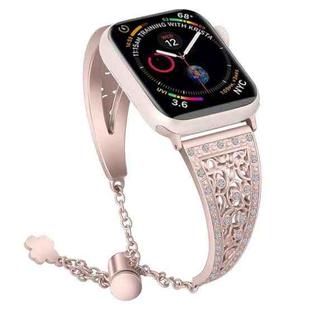 For Apple Watch Series 7 45mm / 6 & SE & 5 & 4 44mm / 3 & 2 & 1 42mm Flower Pattern Adjustable B Style Wrist Strap(Rose Pink)