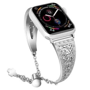For Apple Watch Series 7 45mm / 6 & SE & 5 & 4 44mm / 3 & 2 & 1 42mm Flower Pattern Adjustable B Style Wrist Strap(Silver)