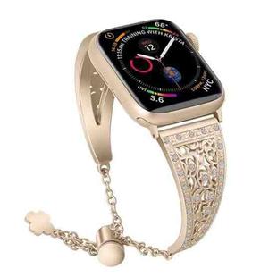 For Apple Watch Series 7 41mm / 6 & SE & 5 & 4 40mm / 3 & 2 & 1 38mm Flower Pattern Adjustable B Style Wrist Strap(Retro Gold)