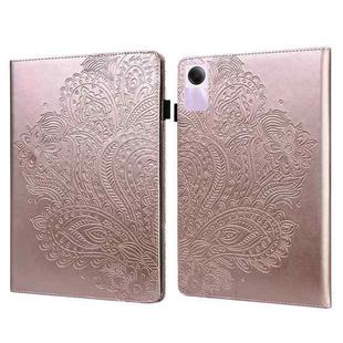 For Xiaomi Redmi Pad SE Peacock Embossed Pattern Leather Tablet Case(Rose Gold)