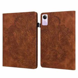 For Xiaomi Redmi Pad SE Peacock Embossed Pattern Leather Tablet Case(Brown)