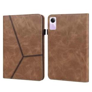 For Xiaomi Redmi Pad SE Solid Color Stripe Embossed Leather Tablet Case(Brown)