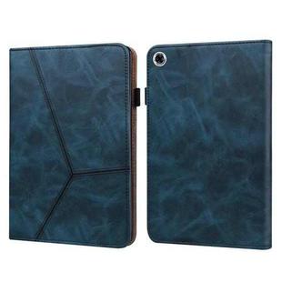 For Samsung Galaxy Tab A9 Solid Color Stripe Embossed Leather Tablet Case(Blue)