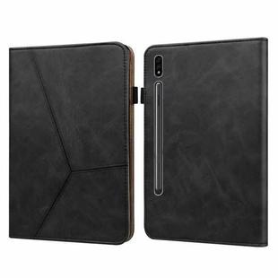 For Samsung Galaxy Tab S9+ / S9 FE+ Solid Color Stripe Embossed Leather Tablet Case(Black)