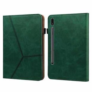For Samsung Galaxy Tab S9+ / S9 FE+ Solid Color Stripe Embossed Leather Tablet Case(Green)
